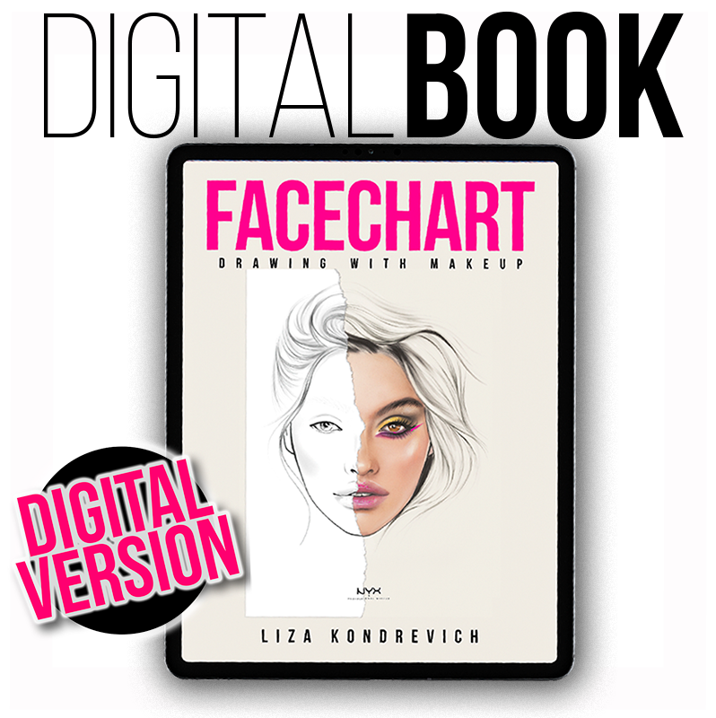 Digital version of the face chart book by liza kondrevich on a digital device
