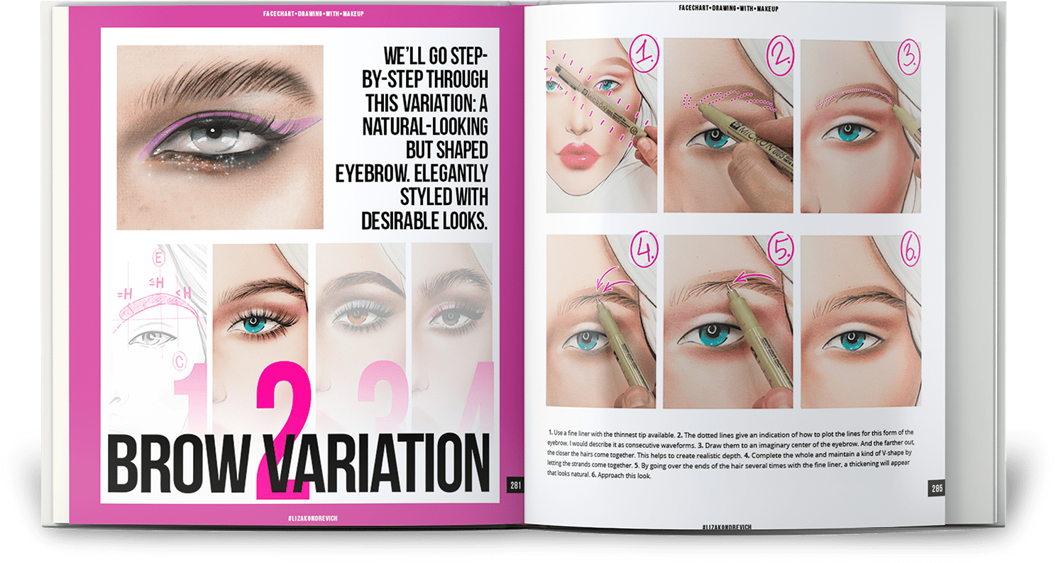 the face chart book by liza kondrevich showing step by step how to do a face chart
