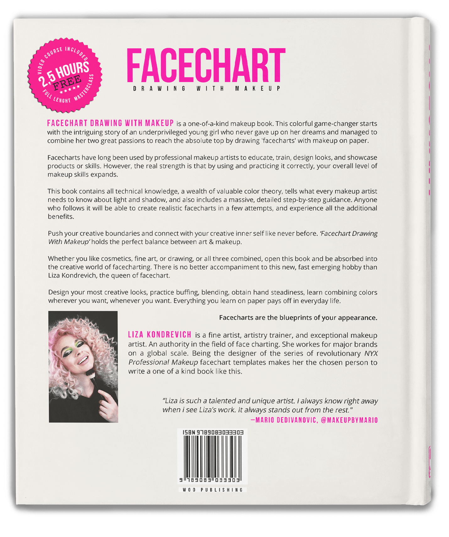 back cover of The Book about face chart makeup. The backside of the facechart book by liza kondrevich