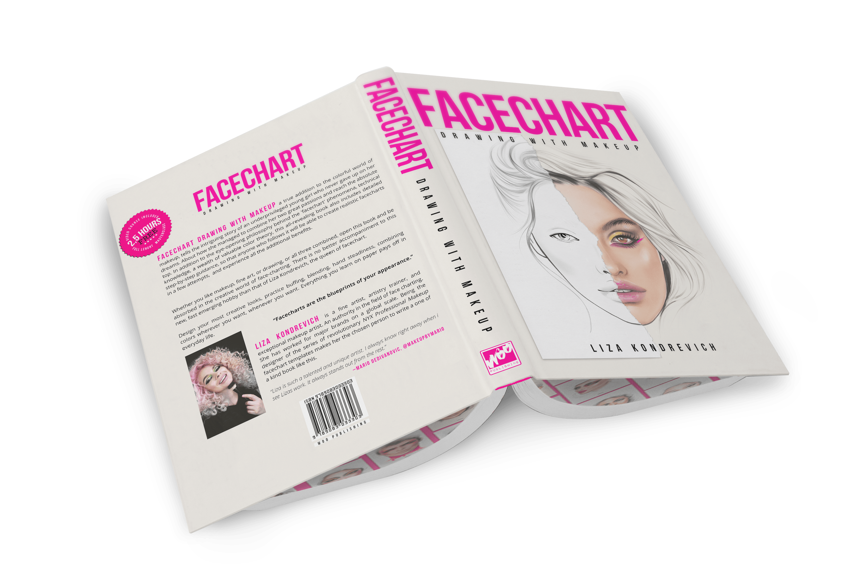 The Book about face chart makeup spread open, The facechart book by liza kondrevich
